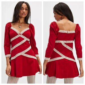 Free People Tennley Corduroy Lace Mini Dress
